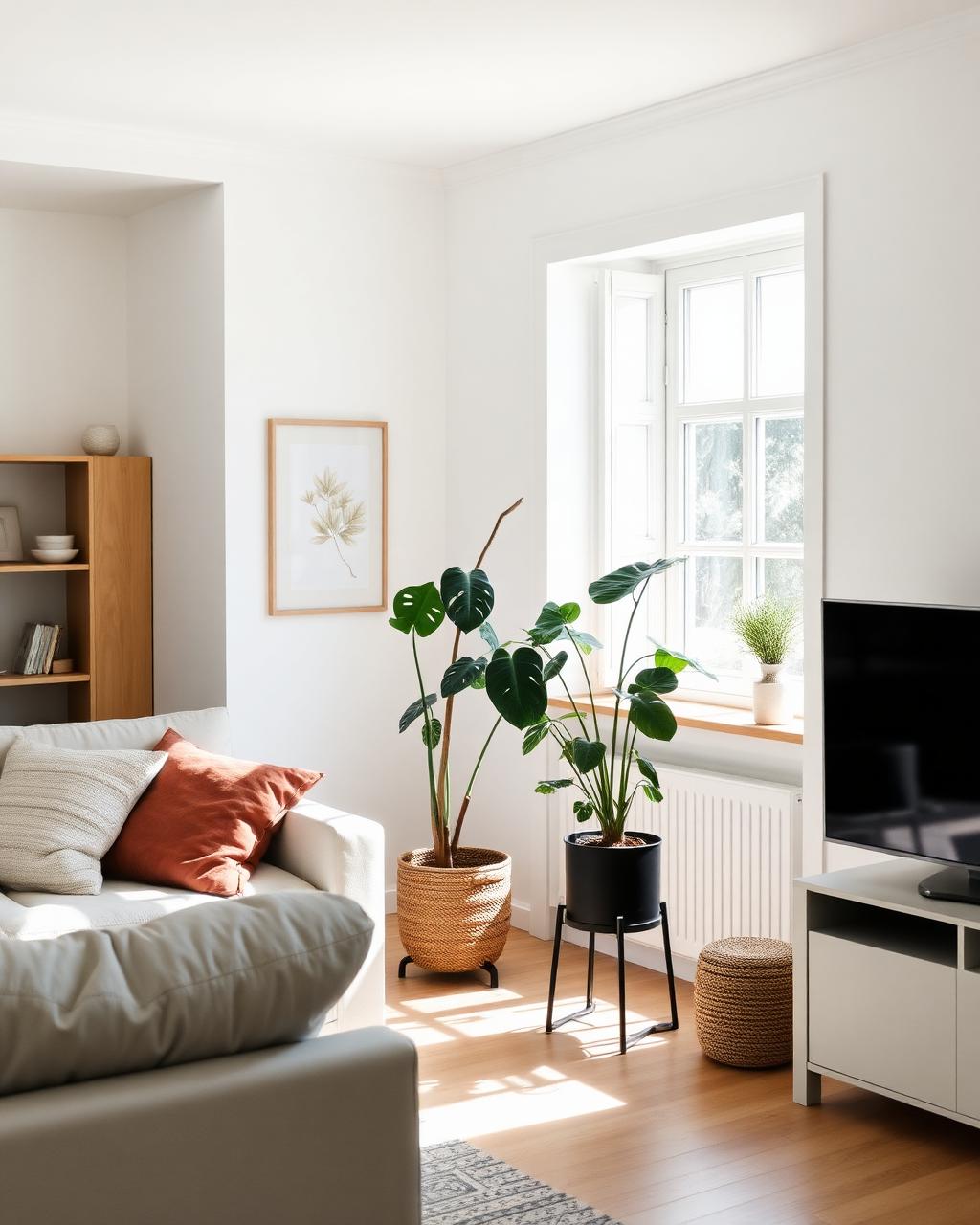 Scandinavian living room with monstera