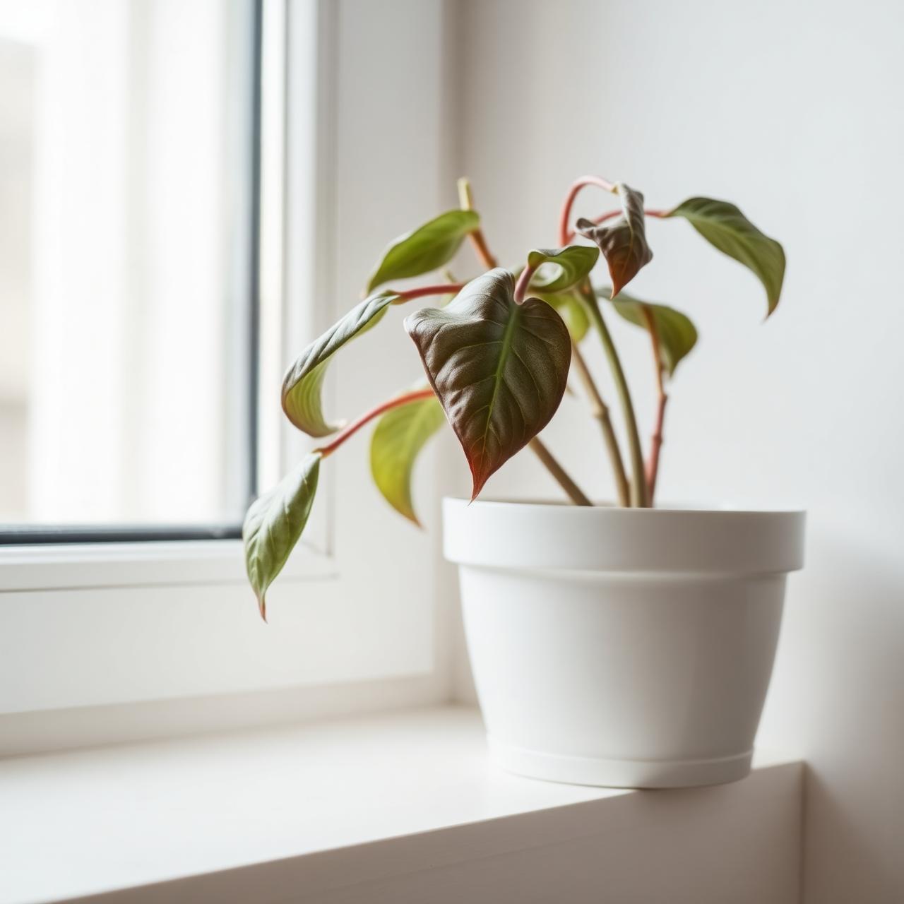 A wilting houseplant by a window